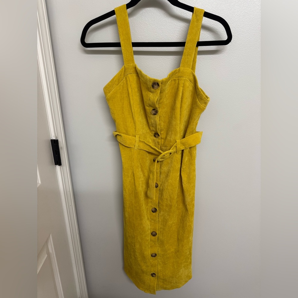 URBAN Romantics Mustard Button-Front Midi Dress